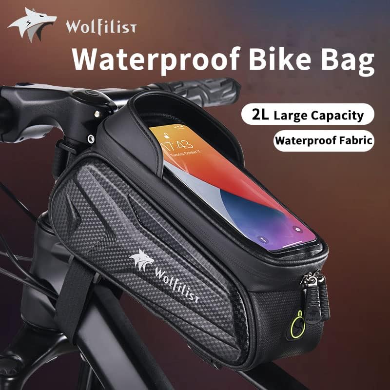 WOLFILIST Bike Bag - Waterproof Bike Frame Bag with Sun-Visor Rain Cover, Bike Phone Holder with TPU Sensitive Touch Screen, Handlebar Bag Bicycle Accessories, Large Capacity Suitable Phone Under 7" - Image 2